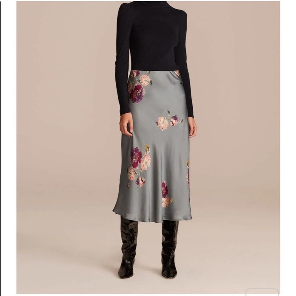 Rebecca Taylor Gray Midi Slip Skirt with Slit